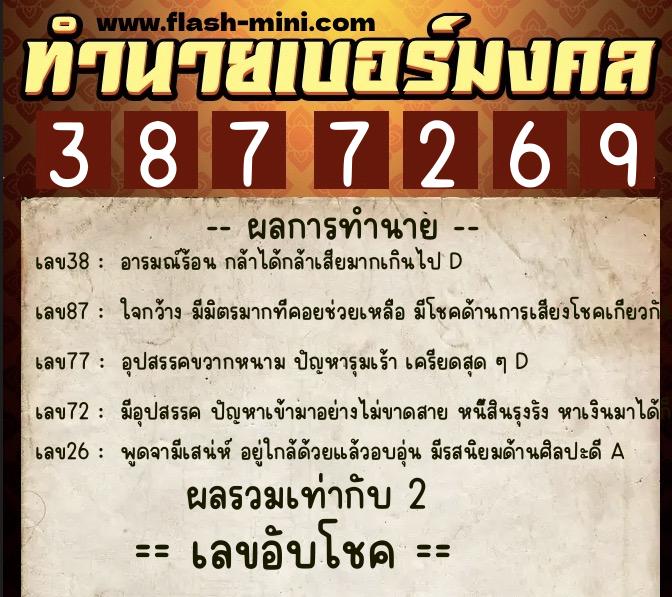 ทำนายเบอร์มงคล 0XX-3877269  ทำนายเบอร์มงคล หมายเลข 093-387726 