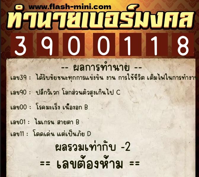 ทำนายเบอร์มงคล 0XX-3900118  ทำนายเบอร์มงคล หมายเลข 069-390011 