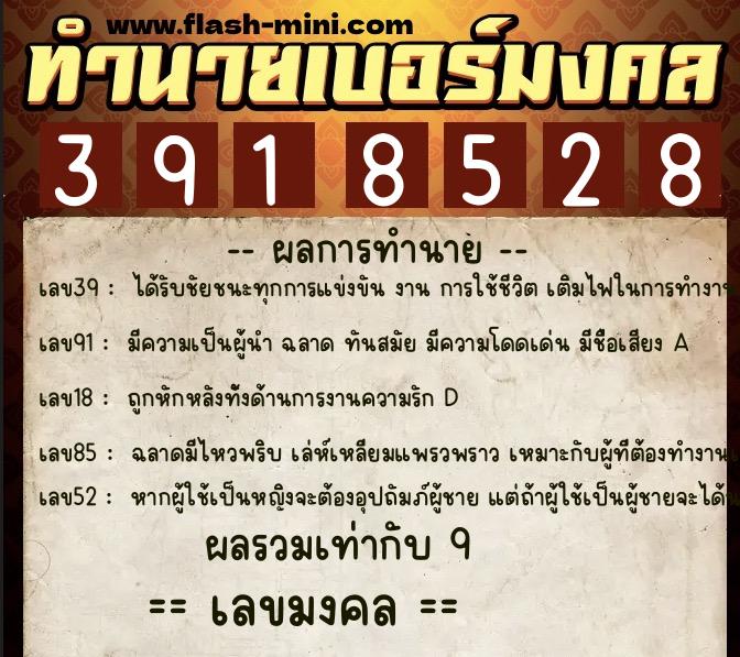 ทำนายเบอร์มงคล 0XX-3918528  ทำนายเบอร์มงคล หมายเลข 060-391852 