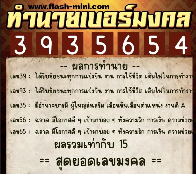 ทำนายเบอร์มงคล 0XX-3935654  ทำนายเบอร์มงคล หมายเลข 092-393565 