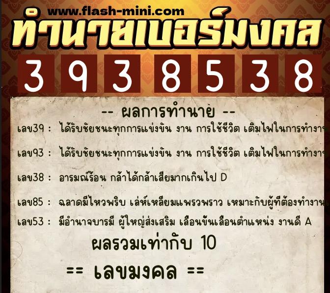 ทำนายเบอร์มงคล 0XX-3938538  ทำนายเบอร์มงคล หมายเลข 064-393853 