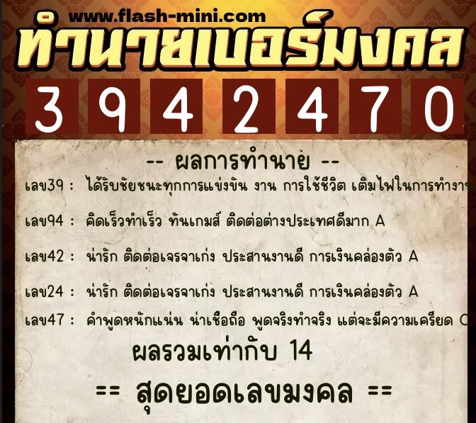 ทำนายเบอร์มงคล 0XX-3942470  ทำนายเบอร์มงคล หมายเลข 065-394247 