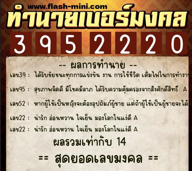 ทำนายเบอร์มงคล 0XX-3952220  ทำนายเบอร์มงคล หมายเลข 096-395222 