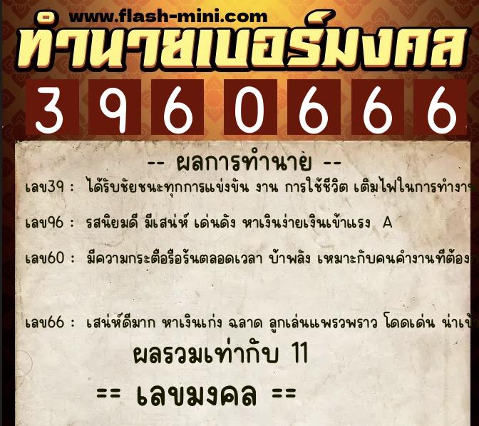 ทำนายเบอร์มงคล 0XX-3960666 ทำนายเบอร์มงคล หมายเลข 065-396066 ทำนายเบอร์มงคล 0XX-3960666 ทำนายเบอร์มงคล หมายเลข 065-396066
