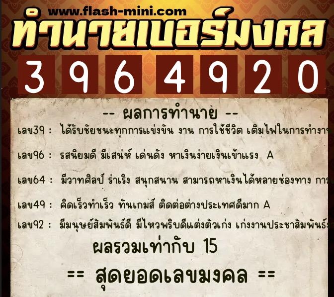 ทำนายเบอร์มงคล 0XX-3964920 ทำนายเบอร์มงคล หมายเลข 063-396492 ทำนายเบอร์มงคล 0XX-3964920 ทำนายเบอร์มงคล หมายเลข 063-396492