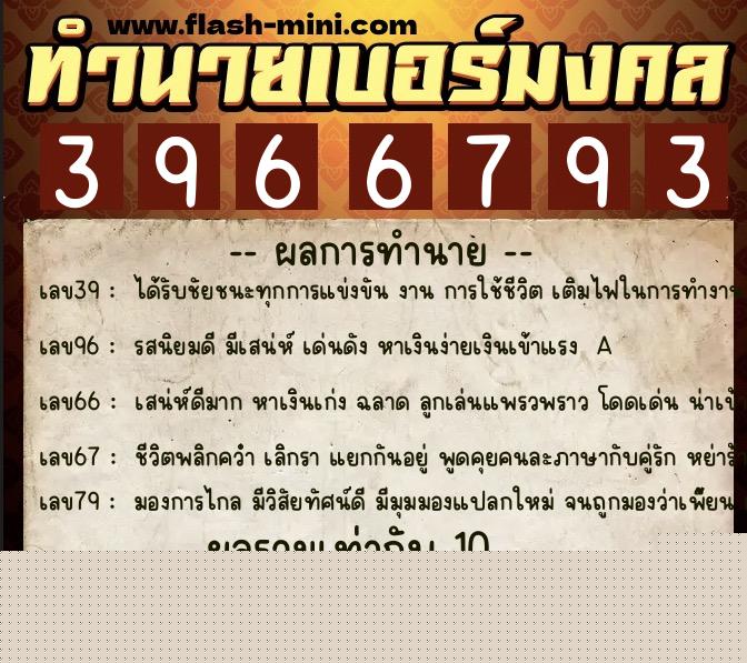 ทำนายเบอร์มงคล 0XX-3966793  ทำนายเบอร์มงคล หมายเลข 090-396679 