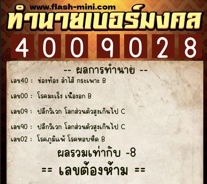 ทำนายเบอร์มงคล 0XX-4009028  ทำนายเบอร์มงคล หมายเลข 068-400902 