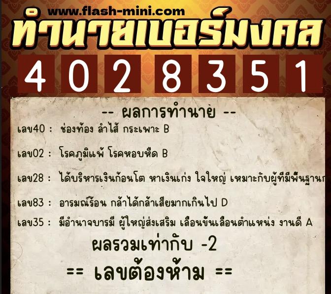 ทำนายเบอร์มงคล 0XX-4028351 ทำนายเบอร์มงคล หมายเลข 061-402835 ทำนายเบอร์มงคล 0XX-4028351 ทำนายเบอร์มงคล หมายเลข 061-402835