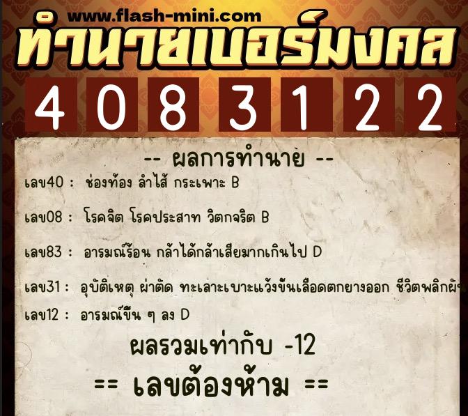 ทำนายเบอร์มงคล 0XX-4083122 ทำนายเบอร์มงคล หมายเลข 089-408312 ทำนายเบอร์มงคล 0XX-4083122 ทำนายเบอร์มงคล หมายเลข 089-408312