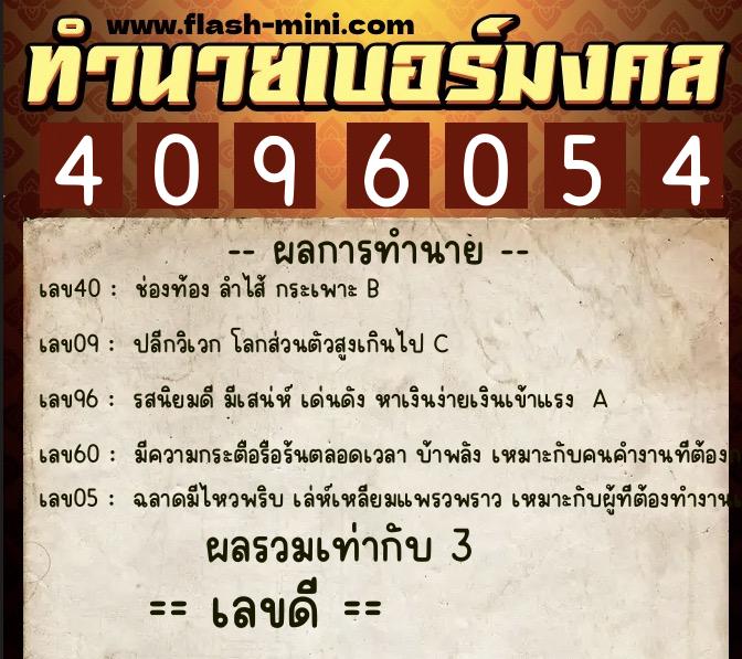 ทำนายเบอร์มงคล 0XX-4096054  ทำนายเบอร์มงคล หมายเลข 084-409605 