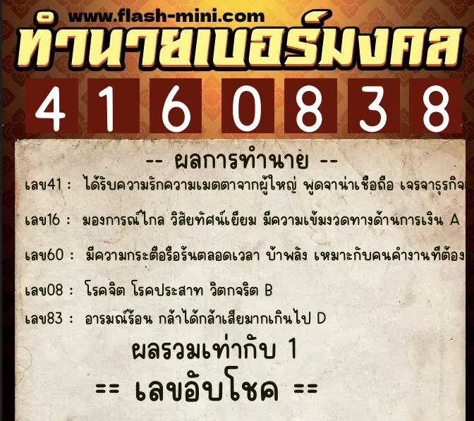 ทำนายเบอร์มงคล 0XX-4160838  ทำนายเบอร์มงคล หมายเลข 093-416083 