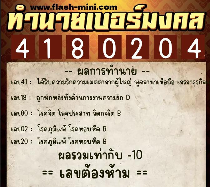 ทำนายเบอร์มงคล 0XX-4180204 ทำนายเบอร์มงคล หมายเลข 068-418020 ทำนายเบอร์มงคล 0XX-4180204 ทำนายเบอร์มงคล หมายเลข 068-418020