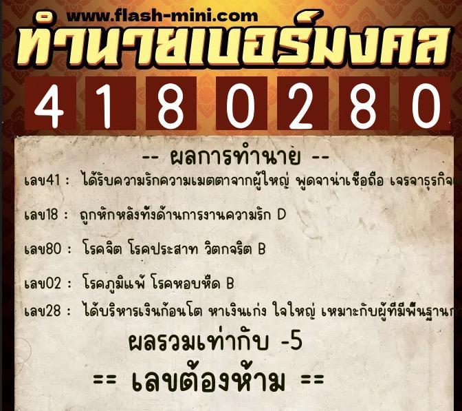 ทำนายเบอร์มงคล 0XX-4180280 ทำนายเบอร์มงคล หมายเลข 069-418028 ทำนายเบอร์มงคล 0XX-4180280 ทำนายเบอร์มงคล หมายเลข 069-418028