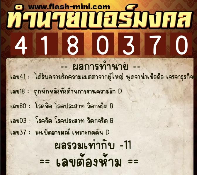 ทำนายเบอร์มงคล 0XX-4180370 ทำนายเบอร์มงคล หมายเลข 061-418037 ทำนายเบอร์มงคล 0XX-4180370 ทำนายเบอร์มงคล หมายเลข 061-418037