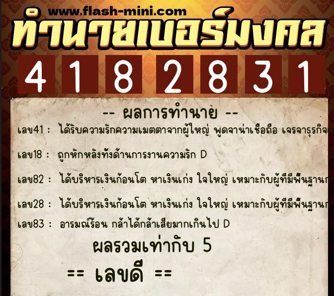ทำนายเบอร์มงคล 0XX-4182831  ทำนายเบอร์มงคล หมายเลข 083-418283 