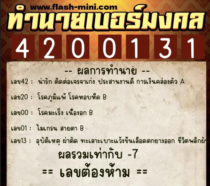 ทำนายเบอร์มงคล 0XX-4200131 ทำนายเบอร์มงคล หมายเลข 081-420013 ทำนายเบอร์มงคล 0XX-4200131 ทำนายเบอร์มงคล หมายเลข 081-420013