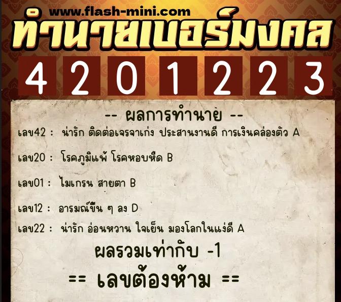 ทำนายเบอร์มงคล 0XX-4201223  ทำนายเบอร์มงคล หมายเลข 064-420122 
