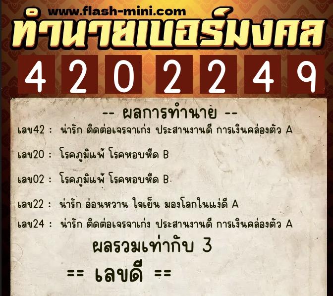 ทำนายเบอร์มงคล 0XX-4202249  ทำนายเบอร์มงคล หมายเลข 082-420224 