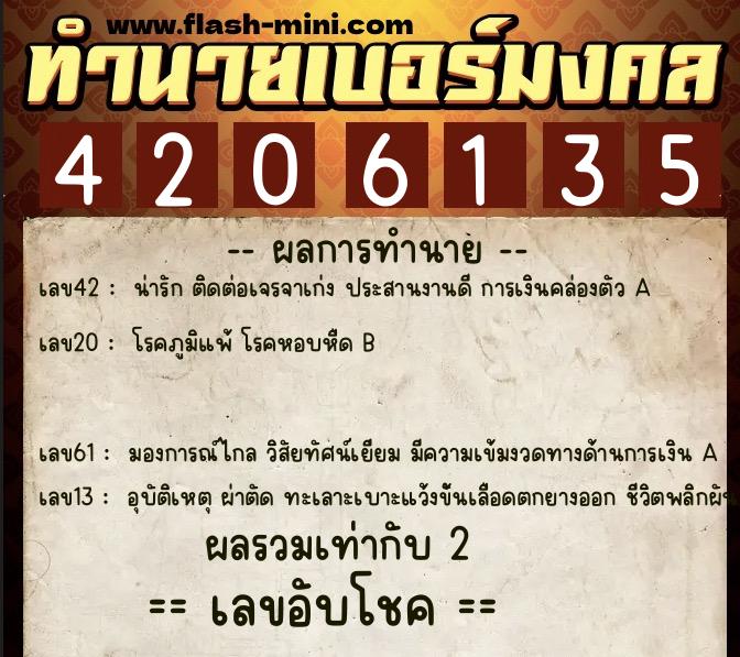 ทำนายเบอร์มงคล 0XX-4206135 ทำนายเบอร์มงคล หมายเลข 085-420613 ทำนายเบอร์มงคล 0XX-4206135 ทำนายเบอร์มงคล หมายเลข 085-420613