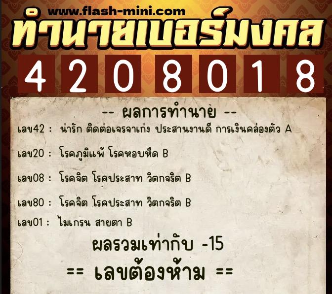 ทำนายเบอร์มงคล 0XX-4208018 ทำนายเบอร์มงคล หมายเลข 065-420801 ทำนายเบอร์มงคล 0XX-4208018 ทำนายเบอร์มงคล หมายเลข 065-420801