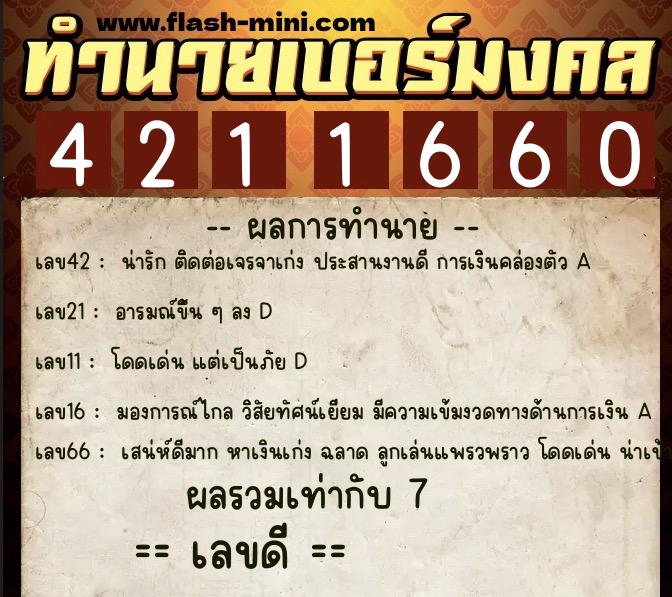 ทำนายเบอร์มงคล 0XX-4211660  ทำนายเบอร์มงคล หมายเลข 093-421166 