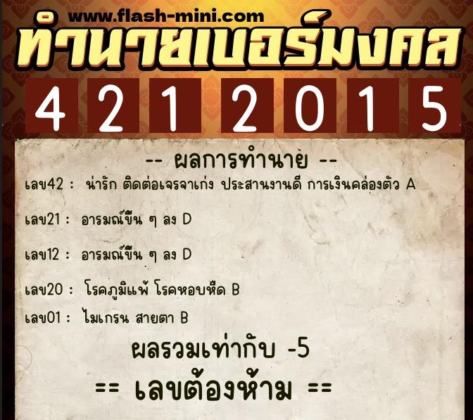 ทำนายเบอร์มงคล 0XX-4212015  ทำนายเบอร์มงคล หมายเลข 089-421201 