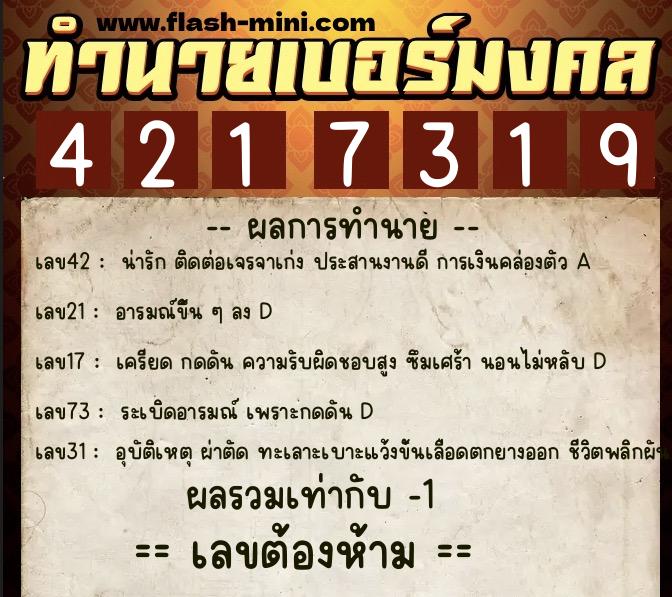 ทำนายเบอร์มงคล 0XX-4217319 ทำนายเบอร์มงคล หมายเลข 082-421731 ทำนายเบอร์มงคล 0XX-4217319 ทำนายเบอร์มงคล หมายเลข 082-421731