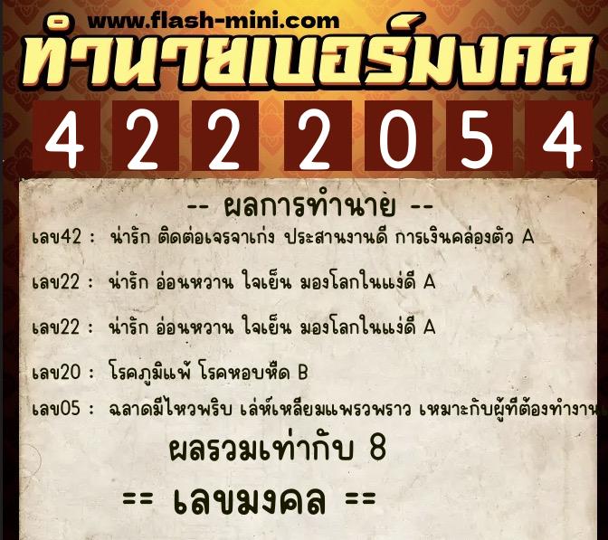 ทำนายเบอร์มงคล 0XX-4222054  ทำนายเบอร์มงคล หมายเลข 091-422205 