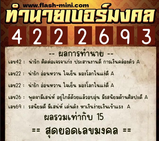 ทำนายเบอร์มงคล 0XX-4222693  ทำนายเบอร์มงคล หมายเลข 068-422269 