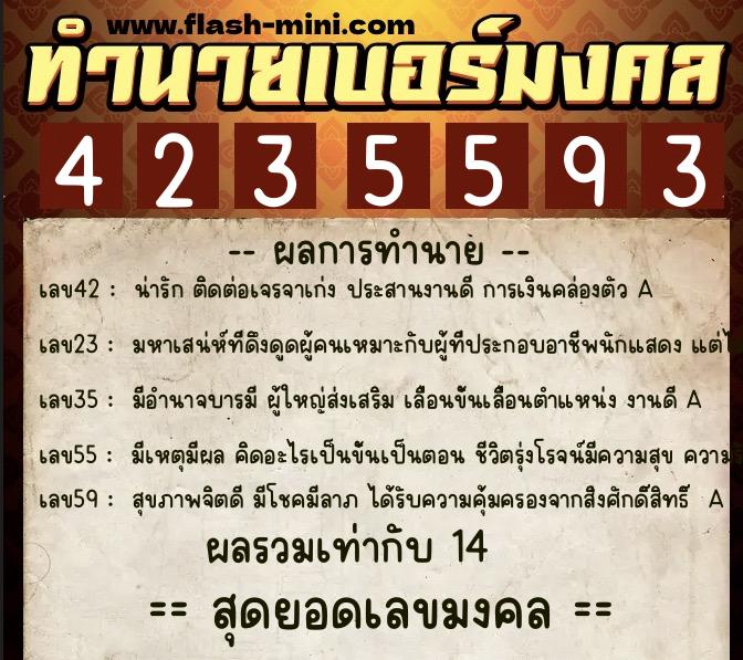 ทำนายเบอร์มงคล 0XX-4235593  ทำนายเบอร์มงคล หมายเลข 089-423559 