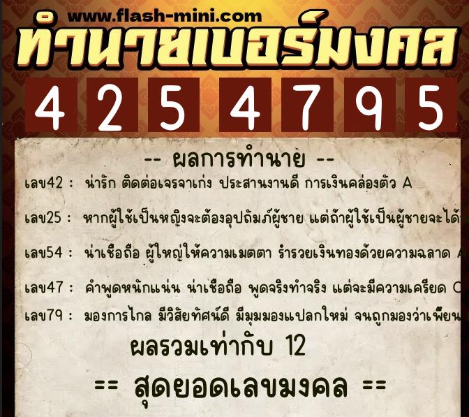 ทำนายเบอร์มงคล 0XX-4254795  ทำนายเบอร์มงคล หมายเลข 086-425479 
