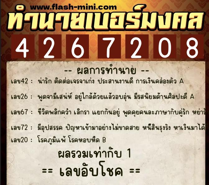 ทำนายเบอร์มงคล 0XX-4267208 ทำนายเบอร์มงคล หมายเลข 088-426720 ทำนายเบอร์มงคล 0XX-4267208 ทำนายเบอร์มงคล หมายเลข 088-426720