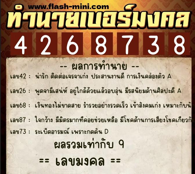 ทำนายเบอร์มงคล 0XX-4268738 ทำนายเบอร์มงคล หมายเลข 087-426873 ทำนายเบอร์มงคล 0XX-4268738 ทำนายเบอร์มงคล หมายเลข 087-426873
