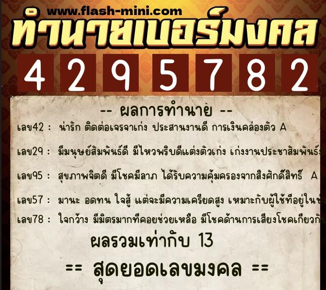 ทำนายเบอร์มงคล 0XX-4295782 ทำนายเบอร์มงคล หมายเลข 085-429578 ทำนายเบอร์มงคล 0XX-4295782 ทำนายเบอร์มงคล หมายเลข 085-429578