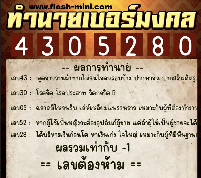 ทำนายเบอร์มงคล 0XX-4305280 ทำนายเบอร์มงคล หมายเลข 067-430528 ทำนายเบอร์มงคล 0XX-4305280 ทำนายเบอร์มงคล หมายเลข 067-430528