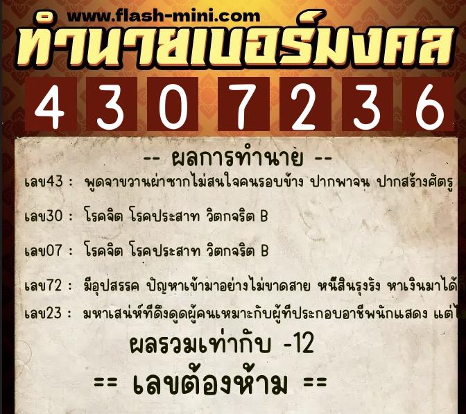 ทำนายเบอร์มงคล 0XX-4307236 ทำนายเบอร์มงคล หมายเลข 099-430723 ทำนายเบอร์มงคล 0XX-4307236 ทำนายเบอร์มงคล หมายเลข 099-430723