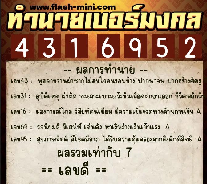 ทำนายเบอร์มงคล 0XX-4316952 ทำนายเบอร์มงคล หมายเลข 099-431695 ทำนายเบอร์มงคล 0XX-4316952 ทำนายเบอร์มงคล หมายเลข 099-431695