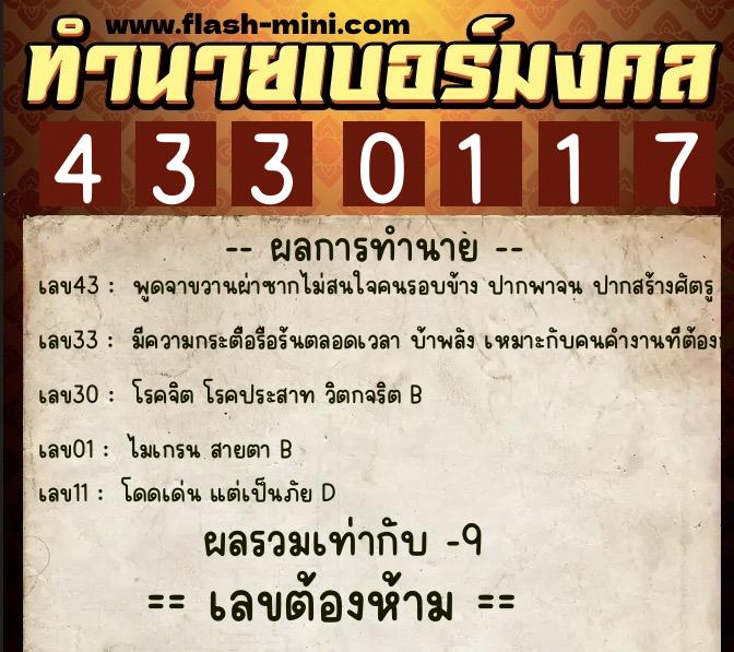 ทำนายเบอร์มงคล 0XX-4330117 ทำนายเบอร์มงคล หมายเลข 096-433011 ทำนายเบอร์มงคล 0XX-4330117 ทำนายเบอร์มงคล หมายเลข 096-433011