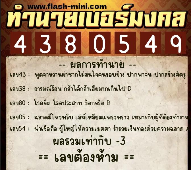 ทำนายเบอร์มงคล 0XX-4380549  ทำนายเบอร์มงคล หมายเลข 069-438054  ทำนายเบอร์มงคล 0XX-4380549  ทำนายเบอร์มงคล หมายเลข 069-438054