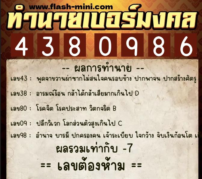 ทำนายเบอร์มงคล 0XX-4380986 ทำนายเบอร์มงคล หมายเลข 066-438098 ทำนายเบอร์มงคล 0XX-4380986 ทำนายเบอร์มงคล หมายเลข 066-438098