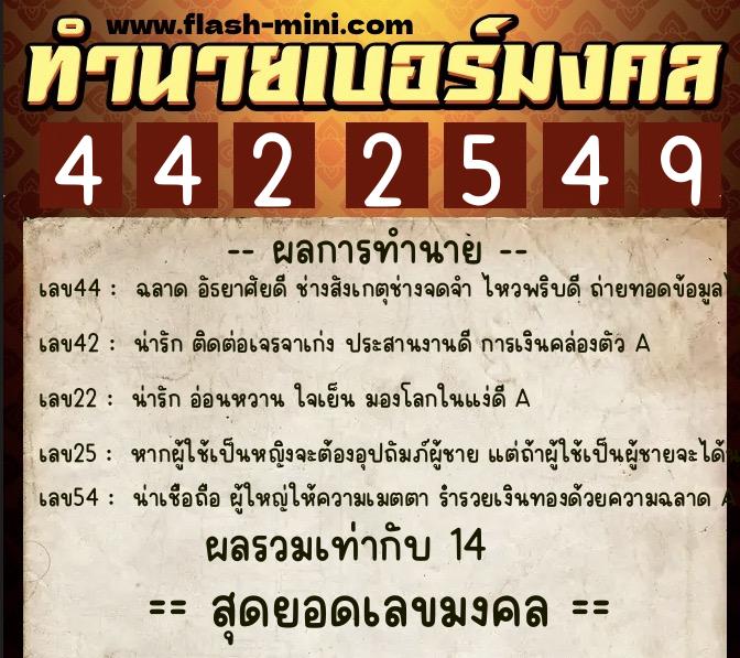 ทำนายเบอร์มงคล 0XX-4422549  ทำนายเบอร์มงคล หมายเลข 091-442254 