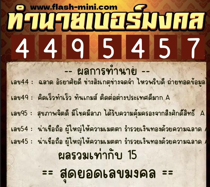 ทำนายเบอร์มงคล 0XX-4495457  ทำนายเบอร์มงคล หมายเลข 084-449545 