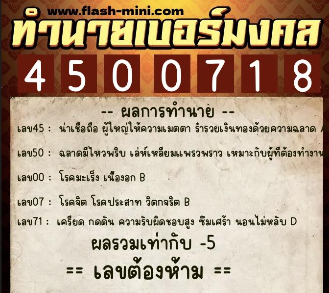 ทำนายเบอร์มงคล 0XX-4500718 ทำนายเบอร์มงคล หมายเลข 063-450071 ทำนายเบอร์มงคล 0XX-4500718 ทำนายเบอร์มงคล หมายเลข 063-450071