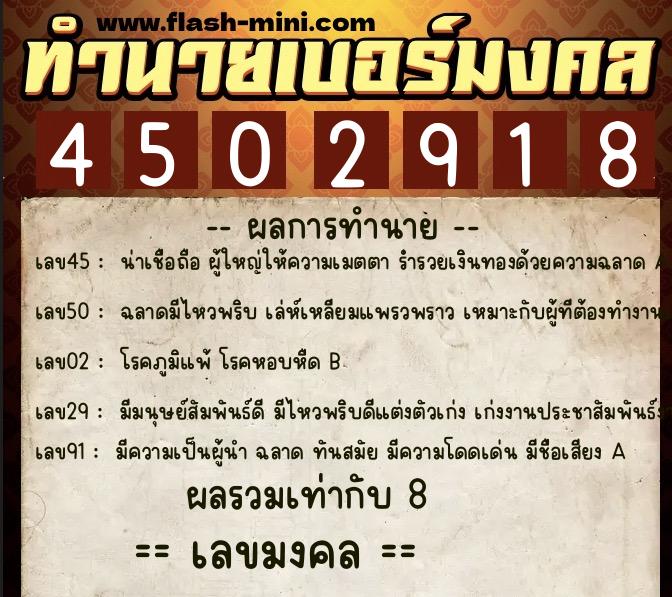 ทำนายเบอร์มงคล 0XX-4502918 ทำนายเบอร์มงคล หมายเลข 060-450291 ทำนายเบอร์มงคล 0XX-4502918 ทำนายเบอร์มงคล หมายเลข 060-450291