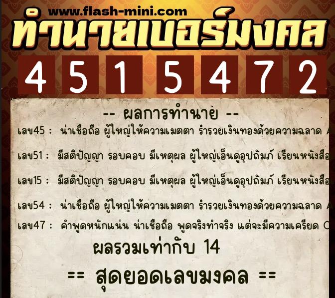 ทำนายเบอร์มงคล 0XX-4515472 ทำนายเบอร์มงคล หมายเลข 062-451547 ทำนายเบอร์มงคล 0XX-4515472 ทำนายเบอร์มงคล หมายเลข 062-451547
