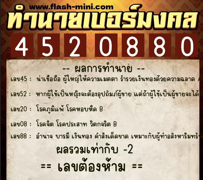 ทำนายเบอร์มงคล 0XX-4520880 ทำนายเบอร์มงคล หมายเลข 080-452088 ทำนายเบอร์มงคล 0XX-4520880 ทำนายเบอร์มงคล หมายเลข 080-452088