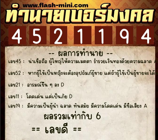 ทำนายเบอร์มงคล 0XX-4521194 ทำนายเบอร์มงคล หมายเลข 065-452119 ทำนายเบอร์มงคล 0XX-4521194 ทำนายเบอร์มงคล หมายเลข 065-452119