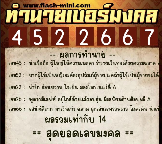 ทำนายเบอร์มงคล 0XX-4522667  ทำนายเบอร์มงคล หมายเลข 093-452266 