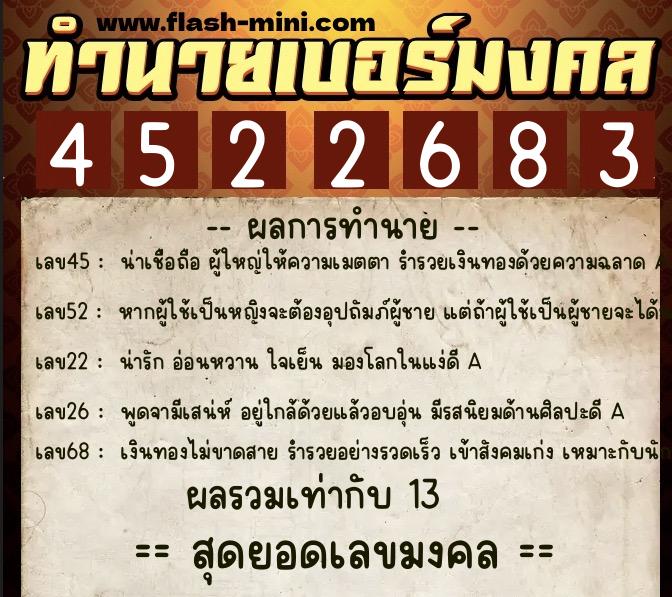 ทำนายเบอร์มงคล 0XX-4522683 ทำนายเบอร์มงคล หมายเลข 081-452268 ทำนายเบอร์มงคล 0XX-4522683 ทำนายเบอร์มงคล หมายเลข 081-452268