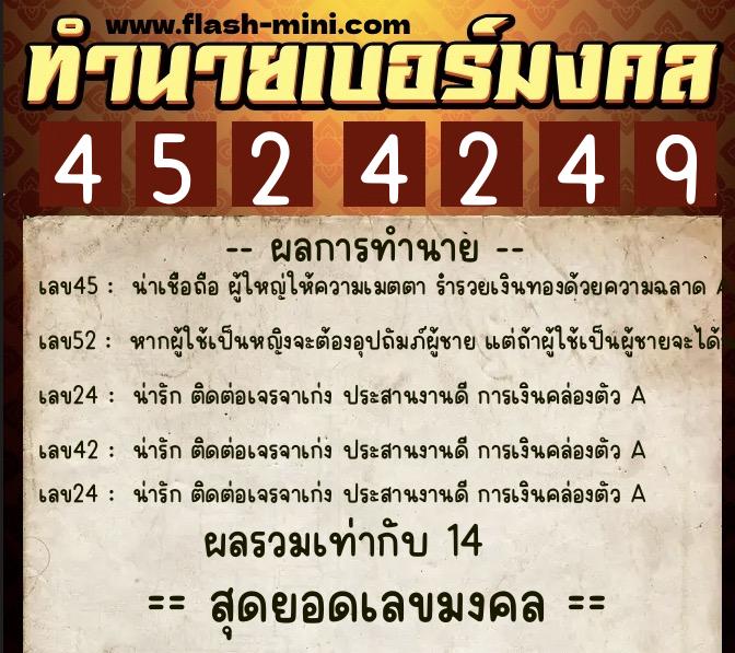 ทำนายเบอร์มงคล 0XX-4524249  ทำนายเบอร์มงคล หมายเลข 081-452424 